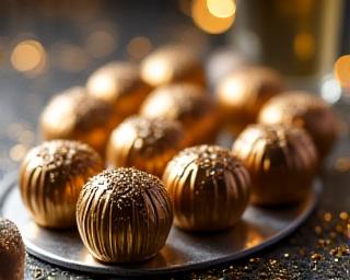 Champagne truffle collection in gold foil for New Year celebration