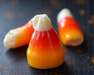 Artisanal Halloween candy corn alternatives in vivid orange and black