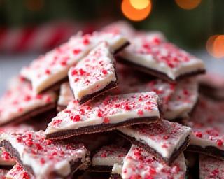 Peppermint bark holiday chocolate pieces dusted with crushed candy cane