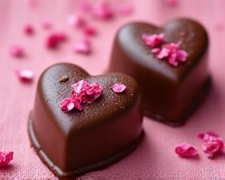 Heart-shaped gourmet Valentine truffles with rose petal dusting